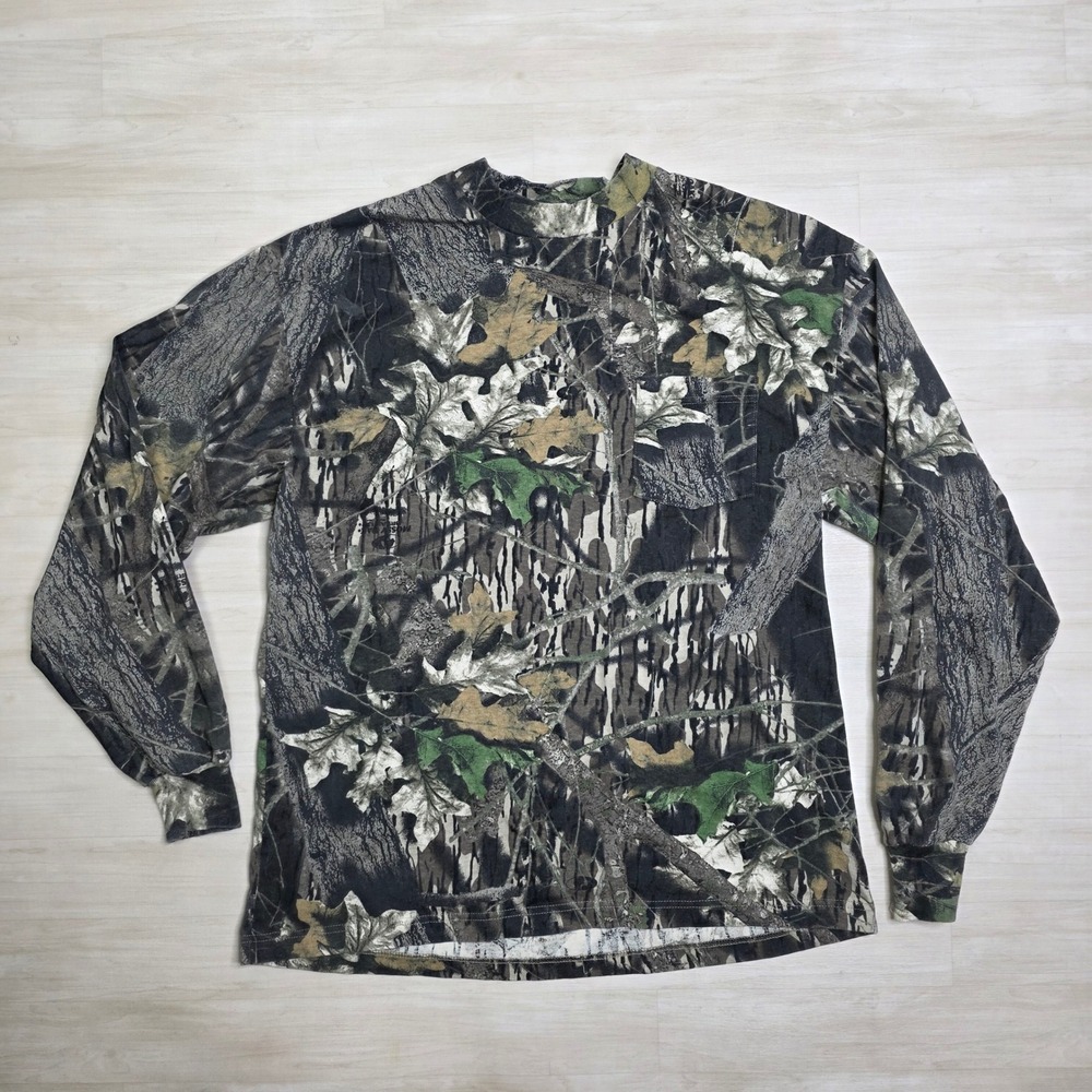 Jerzees Outdoors Mens Large‎ Mossy Oak Camo Long Sleeve Pocket T-Shirt Hunting